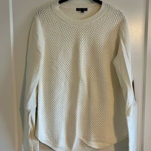 Lety & Me Cream Textured Scoop Neck Sweater with Elbow Patches